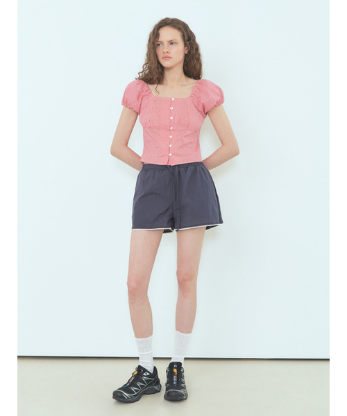 ETMON（エトモン）の「Check Shirring Blouse Red（シャツ/ブラウス・レディース・その他・S/M）」の3枚目の写真