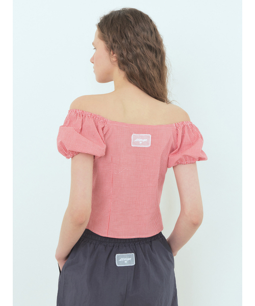ETMON（エトモン）の「Check Shirring Blouse Red（シャツ/ブラウス・レディース・その他・S/M）」の5枚目の写真