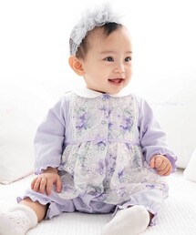 fillot de bebe reduction（フィヨデュベベルダクティオン）の「【お揃い】オーガンジー花柄プリントスカート付き長袖カバーオール（ロンパース）」