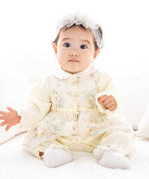 fillot de bebe reduction（フィヨデュベベルダクティオン）の「【お揃い】オーガンジー花柄プリントスカート付き長袖カバーオール（ロンパース）」