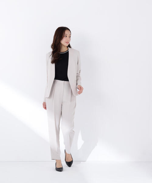 NATURAL BEAUTY BASIC（ナチュラルビューティーベーシック）の「◇ドビーツイル SETUP ノーカラージャケット（ノーカラージャケット・レディース・グレイッシュベージュ/ネイビー・SMALL/MEDIUM/LARGE）」の6枚目の写真