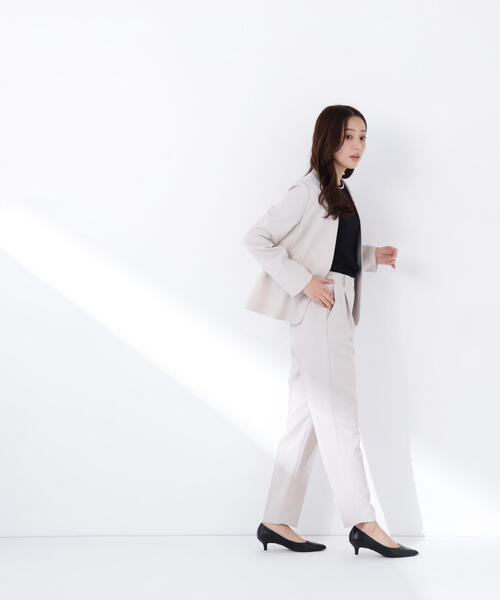 NATURAL BEAUTY BASIC（ナチュラルビューティーベーシック）の「◇ドビーツイル SETUP ノーカラージャケット（ノーカラージャケット・レディース・グレイッシュベージュ/ネイビー・SMALL/MEDIUM/LARGE）」の8枚目の写真