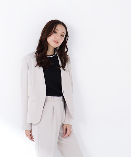 NATURAL BEAUTY BASIC（ナチュラルビューティーベーシック）の「◇ドビーツイル SETUP ノーカラージャケット（ノーカラージャケット・レディース・グレイッシュベージュ/ネイビー・SMALL/MEDIUM/LARGE）」の9枚目の写真