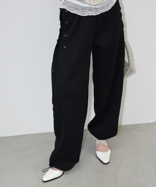 chuclla（チュクラ）の「レースアップスウェットワイドパンツ chw26s072（スウェットパンツ・レディース・グレー/ブラック・S/M）」の2枚目の写真