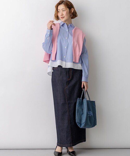 23区(ニジュウサンク)の「CANCLINI レギュラーカラー ストライプ クロップドシャツ(シャツ/ブラウス・レディース・イエロー系1/スカイブルー系1/ピンク系1・38)」の5枚目の写真