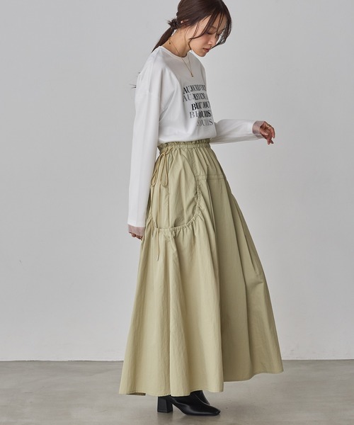 hunch（ハンチ）の「ナイロン デザインフレアスカート（スカート・レディース・セージグリーン/オフホワイト/ブラック・FREE）」の6枚目の写真