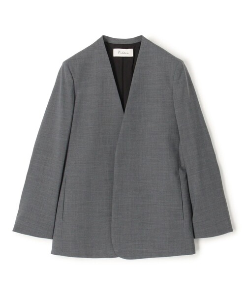 EDITION（エディション）の「Super140’sトロピカルウール ノーカラージャケット（ノーカラージャケット・レディース・チャコールグレー/ブラック・36/34）」の2枚目の写真