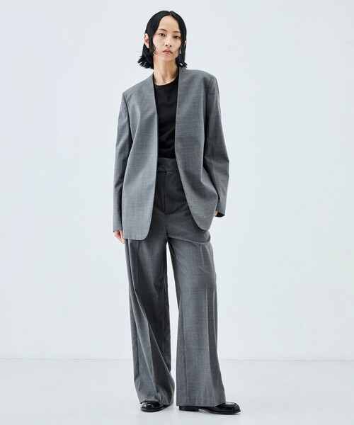 EDITION（エディション）の「Super140’sトロピカルウール ノーカラージャケット（ノーカラージャケット・レディース・チャコールグレー/ブラック・36/34）」の3枚目の写真