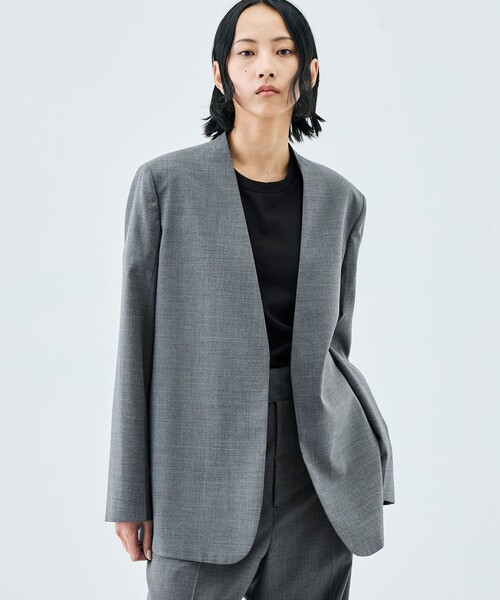 EDITION（エディション）の「Super140’sトロピカルウール ノーカラージャケット（ノーカラージャケット・レディース・チャコールグレー/ブラック・36/34）」の4枚目の写真