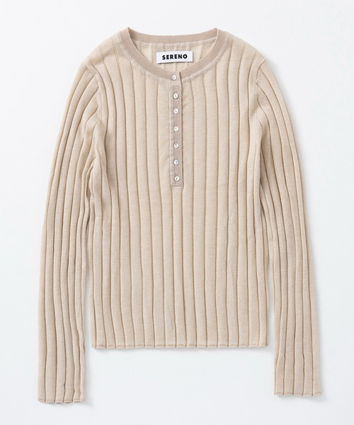 SERENO(セレーノ)の「ヘンリーネックトップス(Tシャツ/カットソー・レディース・ライトグレー/ベージュ・ONESIZE)」の5枚目の写真