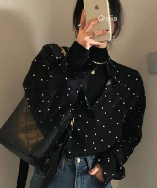 Ritzy(リッツィー)の「ドット柄 シャツ ブラウス(シャツ/ブラウス・レディース・ブラック・M)」の4枚目の写真