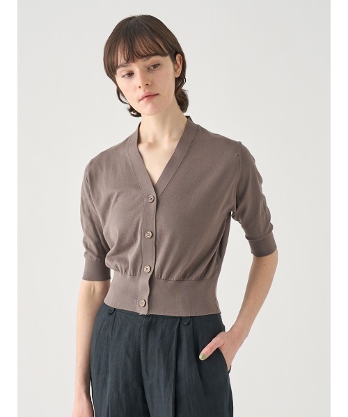 JOHN SMEDLEY(ジョンスメドレー)の「Vネック5分袖クロップドコットンニットカーディガン(カーディガン/ボレロ・レディース・ベージュ系5・M/S)」の3枚目の写真