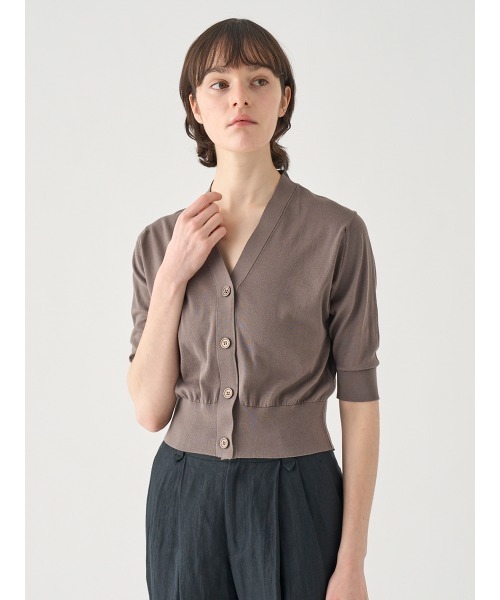 JOHN SMEDLEY(ジョンスメドレー)の「Vネック5分袖クロップドコットンニットカーディガン(カーディガン/ボレロ・レディース・ベージュ系5・M/S)」の4枚目の写真