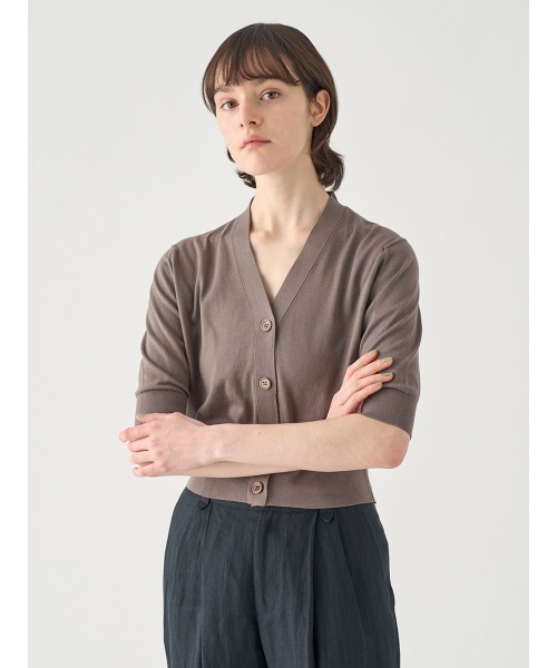 JOHN SMEDLEY(ジョンスメドレー)の「Vネック5分袖クロップドコットンニットカーディガン(カーディガン/ボレロ・レディース・ベージュ系5・M/S)」の5枚目の写真