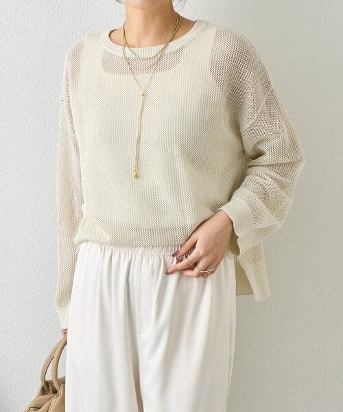 Jena espace merveilleux（ジェナ　エスパスメルヴェイユ）の「【抜け感ニット】メッシュスパンコールニット（ニット/セーター・レディース・ネイビー/アイボリー/ライトグレー・FREE）」の10枚目の写真