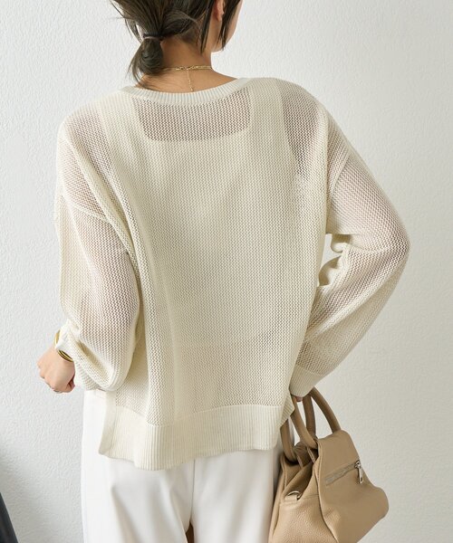 Jena espace merveilleux（ジェナ　エスパスメルヴェイユ）の「【抜け感ニット】メッシュスパンコールニット（ニット/セーター・レディース・ネイビー/アイボリー/ライトグレー・FREE）」の15枚目の写真