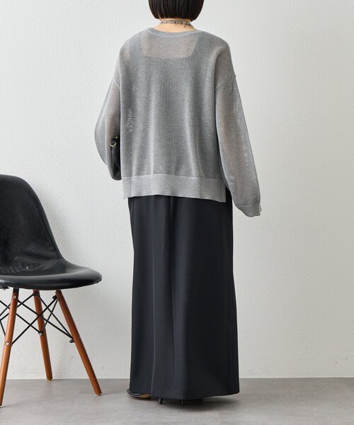 Jena espace merveilleux（ジェナ　エスパスメルヴェイユ）の「【抜け感ニット】メッシュスパンコールニット（ニット/セーター・レディース・ネイビー/アイボリー/ライトグレー・FREE）」の18枚目の写真