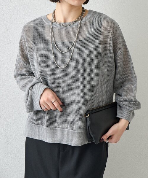 Jena espace merveilleux（ジェナ　エスパスメルヴェイユ）の「【抜け感ニット】メッシュスパンコールニット（ニット/セーター・レディース・ネイビー/アイボリー/ライトグレー・FREE）」の20枚目の写真