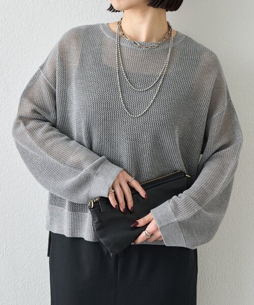 Jena espace merveilleux（ジェナ　エスパスメルヴェイユ）の「【抜け感ニット】メッシュスパンコールニット（ニット/セーター・レディース・ネイビー/アイボリー/ライトグレー・FREE）」の21枚目の写真