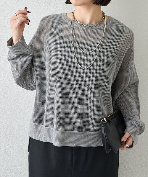 Jena espace merveilleux（ジェナ　エスパスメルヴェイユ）の「【抜け感ニット】メッシュスパンコールニット（ニット/セーター・レディース・ネイビー/アイボリー/ライトグレー・FREE）」の22枚目の写真