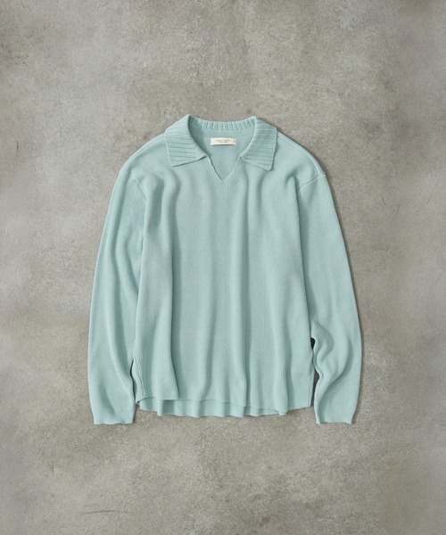 PUBLIC TOKYO(パブリックトウキョウ)の「アゼニットスキッパーポロ /ウォッシャブル/ニット/セーター(ニット/セーター・メンズ・ミント/ダークグレー・2/1)」の2枚目の写真