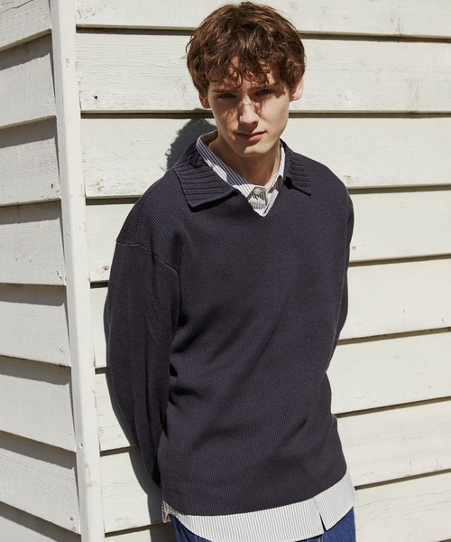 PUBLIC TOKYO(パブリックトウキョウ)の「アゼニットスキッパーポロ /ウォッシャブル/ニット/セーター(ニット/セーター・メンズ・ミント/ダークグレー・2/1)」の3枚目の写真