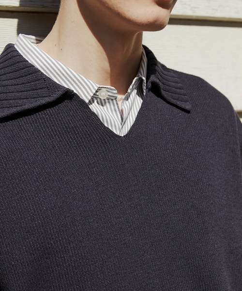 PUBLIC TOKYO(パブリックトウキョウ)の「アゼニットスキッパーポロ /ウォッシャブル/ニット/セーター(ニット/セーター・メンズ・ミント/ダークグレー・2/1)」の5枚目の写真
