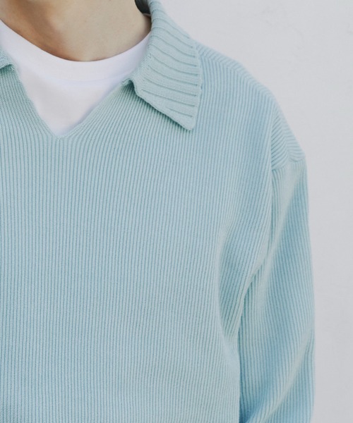 PUBLIC TOKYO(パブリックトウキョウ)の「アゼニットスキッパーポロ /ウォッシャブル/ニット/セーター(ニット/セーター・メンズ・ミント/ダークグレー・2/1)」の11枚目の写真