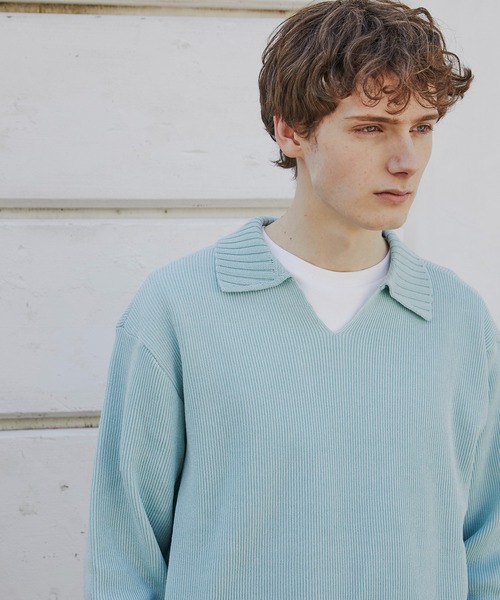 PUBLIC TOKYO(パブリックトウキョウ)の「アゼニットスキッパーポロ /ウォッシャブル/ニット/セーター(ニット/セーター・メンズ・ミント/ダークグレー・2/1)」の10枚目の写真