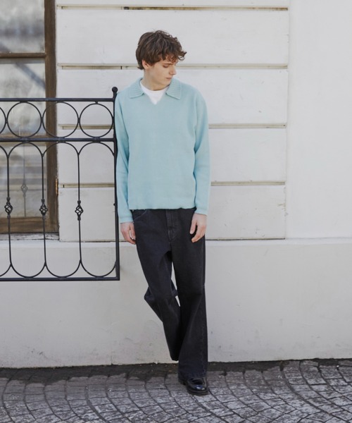 PUBLIC TOKYO(パブリックトウキョウ)の「アゼニットスキッパーポロ /ウォッシャブル/ニット/セーター(ニット/セーター・メンズ・ミント/ダークグレー・2/1)」の12枚目の写真