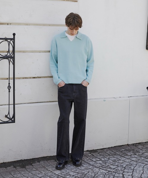 PUBLIC TOKYO(パブリックトウキョウ)の「アゼニットスキッパーポロ /ウォッシャブル/ニット/セーター(ニット/セーター・メンズ・ミント/ダークグレー・2/1)」の13枚目の写真