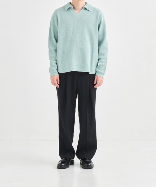 PUBLIC TOKYO(パブリックトウキョウ)の「アゼニットスキッパーポロ /ウォッシャブル/ニット/セーター(ニット/セーター・メンズ・ミント/ダークグレー・2/1)」の14枚目の写真