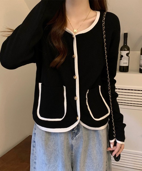 ONEP STAR(ワンピスター)の「配色トリムカーディガン(カーディガン/ボレロ・レディース・ブラック/ベージュ・FREE)」の10枚目の写真