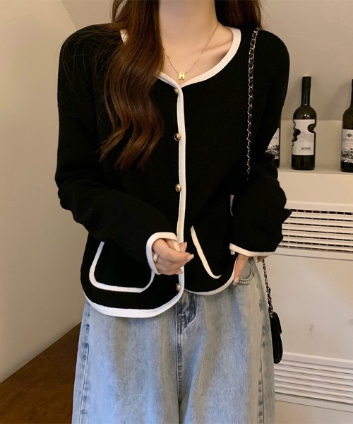 ONEP STAR(ワンピスター)の「配色トリムカーディガン(カーディガン/ボレロ・レディース・ブラック/ベージュ・FREE)」の11枚目の写真