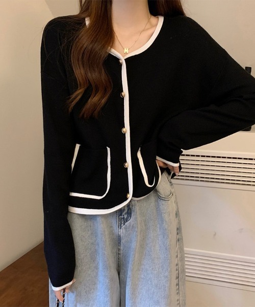 ONEP STAR(ワンピスター)の「配色トリムカーディガン(カーディガン/ボレロ・レディース・ブラック/ベージュ・FREE)」の12枚目の写真