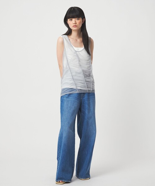 EMMEL REFINES(エメルリファインズ)の「<EMMEL REFINES>EM フリルギャザー チュールレイヤー ノースリーブ(Tシャツ/カットソー・レディース・ライトグレー/クリーム・FREE)」の7枚目の写真