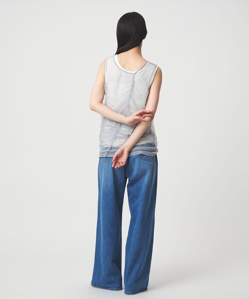 EMMEL REFINES(エメルリファインズ)の「<EMMEL REFINES>EM フリルギャザー チュールレイヤー ノースリーブ(Tシャツ/カットソー・レディース・ライトグレー/クリーム・FREE)」の9枚目の写真