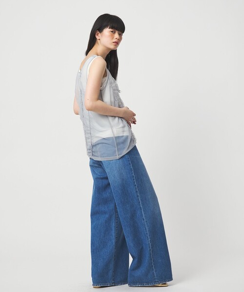 EMMEL REFINES(エメルリファインズ)の「<EMMEL REFINES>EM フリルギャザー チュールレイヤー ノースリーブ(Tシャツ/カットソー・レディース・ライトグレー/クリーム・FREE)」の10枚目の写真