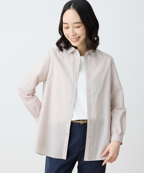 DECOY SINCE 1981（デコイシンスイチキュウハチイチ）の「【chiyoさんコラボ】ロンドンマーチストライプブラウス【オーガニックコットン100%】（シャツ/ブラウス・レディース・ピンク/ブルー/ベージュ・9号/11号/13号）」の2枚目の写真