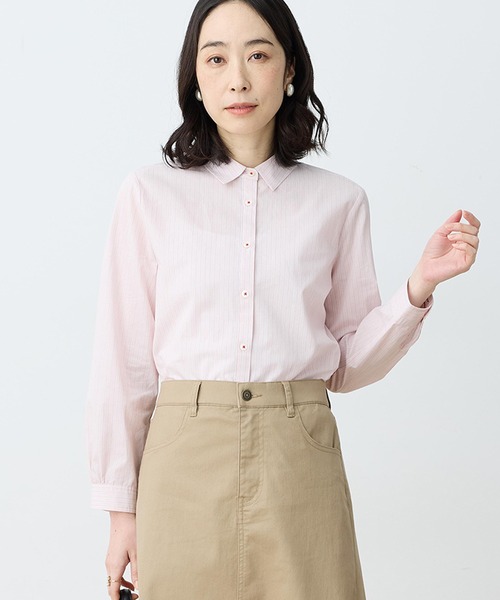 DECOY SINCE 1981（デコイシンスイチキュウハチイチ）の「【chiyoさんコラボ】ロンドンマーチストライプブラウス【オーガニックコットン100%】（シャツ/ブラウス・レディース・ピンク/ブルー/ベージュ・9号/11号/13号）」の3枚目の写真