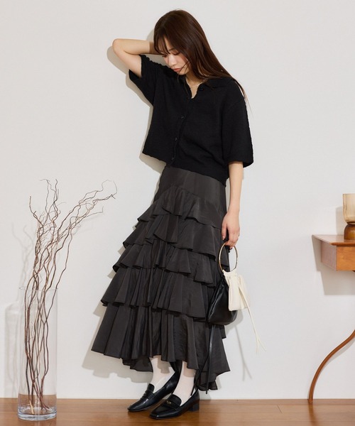 mysty woman（ミスティウーマン）の「フリルティアードスカート 666533（スカート・レディース・ベージュ/ブラック/オフホワイト・FREE）」の6枚目の写真