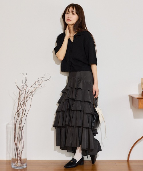 mysty woman（ミスティウーマン）の「フリルティアードスカート 666533（スカート・レディース・ベージュ/ブラック/オフホワイト・FREE）」の7枚目の写真