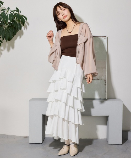 mysty woman（ミスティウーマン）の「フリルティアードスカート 666533（スカート・レディース・ベージュ/ブラック/オフホワイト・FREE）」の8枚目の写真