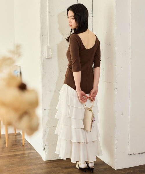 mysty woman（ミスティウーマン）の「フリルティアードスカート 666533（スカート・レディース・ベージュ/ブラック/オフホワイト・FREE）」の10枚目の写真