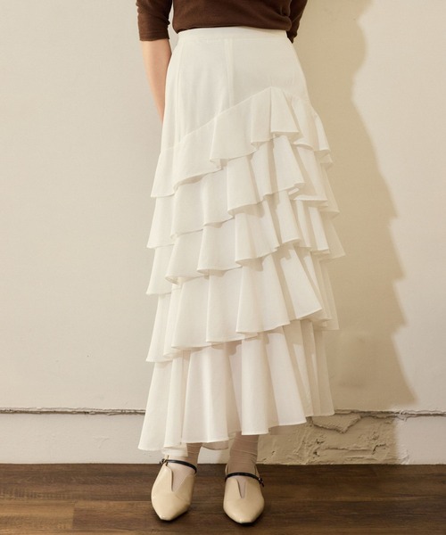 mysty woman（ミスティウーマン）の「フリルティアードスカート 666533（スカート・レディース・ベージュ/ブラック/オフホワイト・FREE）」の11枚目の写真