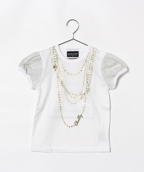 CHUBBYGANG(チャビーギャング)の「ドットネットチュール パフスリーブTシャツ(Tシャツ/カットソー・キッズ・ホワイト/ブラック・120/130/100/110/90/80)」の1枚目の写真