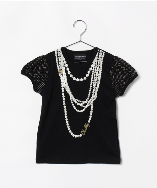 CHUBBYGANG(チャビーギャング)の「ドットネットチュール パフスリーブTシャツ(Tシャツ/カットソー・キッズ・ホワイト/ブラック・120/130/100/110/90/80)」の2枚目の写真