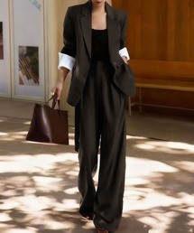 Flolia（フロリア）の「袖口配色テーラードジャケットワイドパンツ2点セットアップ スーツセット レディース カジュアル スーツ フォーマル セレモニー 卒業式 卒園式 入学式 入園式 ママスーツ ビジネス 七五三 ママ 母親（スーツセット）」