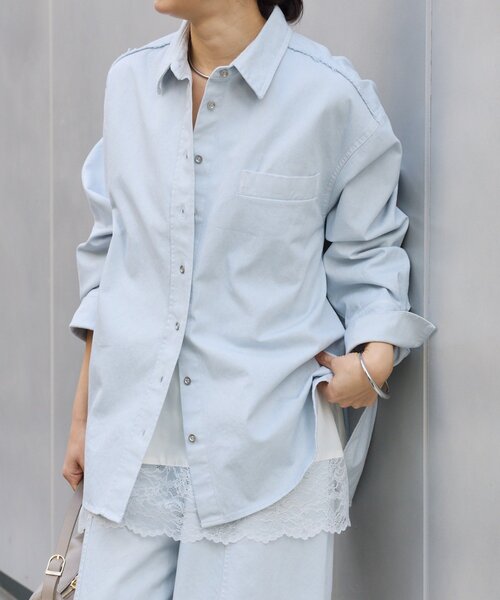 RIVE DROITE（リヴドロワ）の「【セットアップ着用可能】ガーメントダイコットンツイルシャツ（シャツ/ブラウス・レディース・サックスブルー/ライトベージュ/ピンク・FREE）」の3枚目の写真