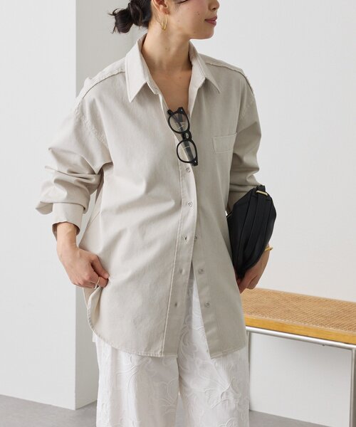 RIVE DROITE（リヴドロワ）の「【セットアップ着用可能】ガーメントダイコットンツイルシャツ（シャツ/ブラウス・レディース・サックスブルー/ライトベージュ/ピンク・FREE）」の8枚目の写真